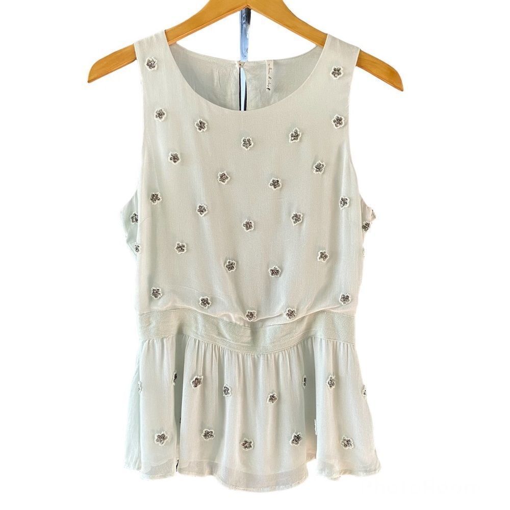 Willow & Clay Pale Green Beaded Peplum Top XS